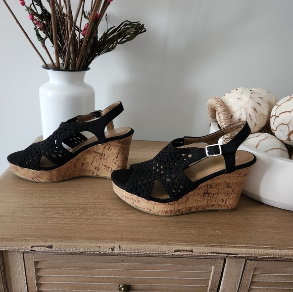 Sonoma Taffy Women's Black Woven Wedge Platform Sandals Size 8.5 - Picture 3 of 10